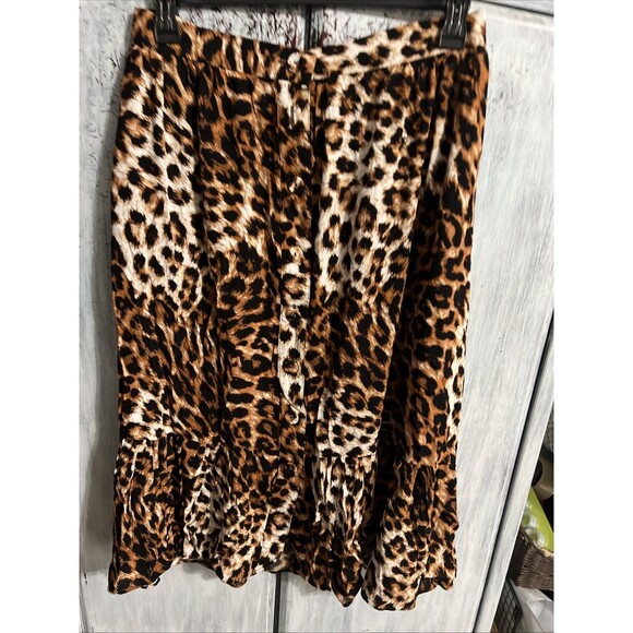 Talbots ruffled button up leopard maxi skirt large Y2K Boho Animal - Picture 2 of 9